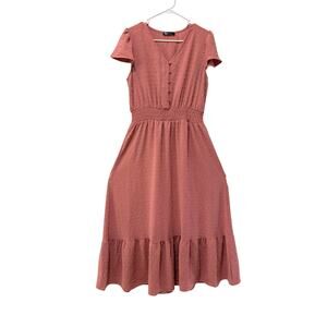 Fashion Women's Pink Textured Clip Dot Midi Dress Size L